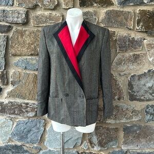 Christian Dior Vintage The Suit Blazer Jacket Grey Red Collar size 12